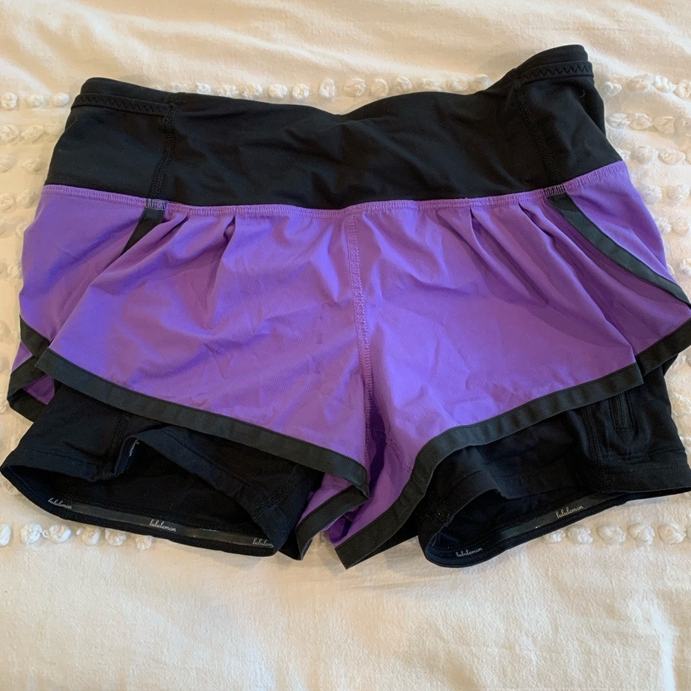 RARE Lululemon Run Speed Squad Shorts Purple Black Women’s Sz 4